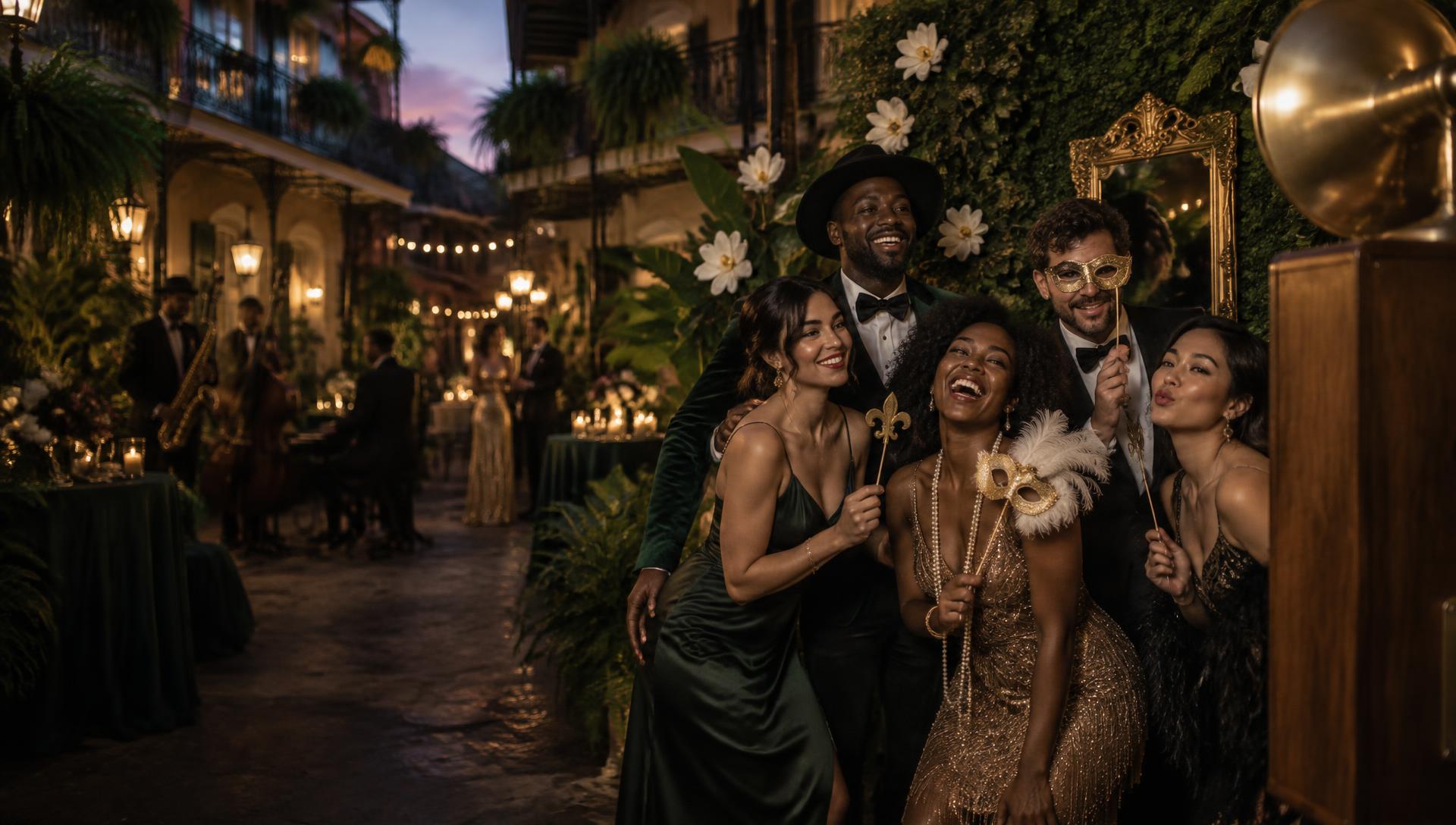 Friends celebrating together at an elegant New Orleans event